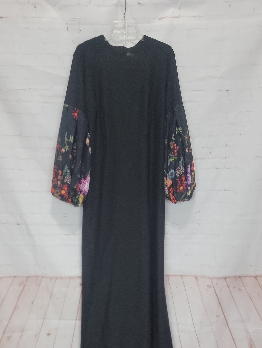 Black Maxi Dress with Floral Balloon Sleeves